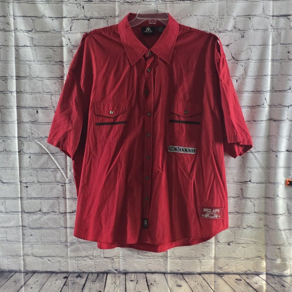 Red Ape Men's 4X Red  Embroidered Long Sleeve Button Down Shirt
